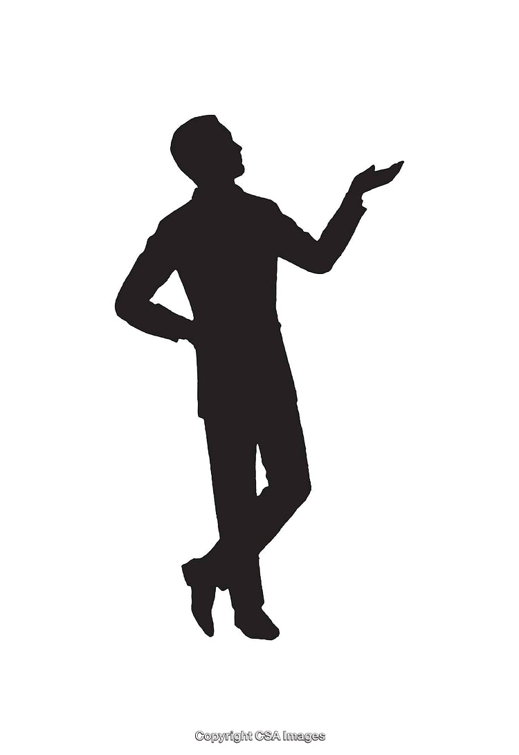 Silhouette of a Man Gesturing with an Open Hand and Relaxed Pose