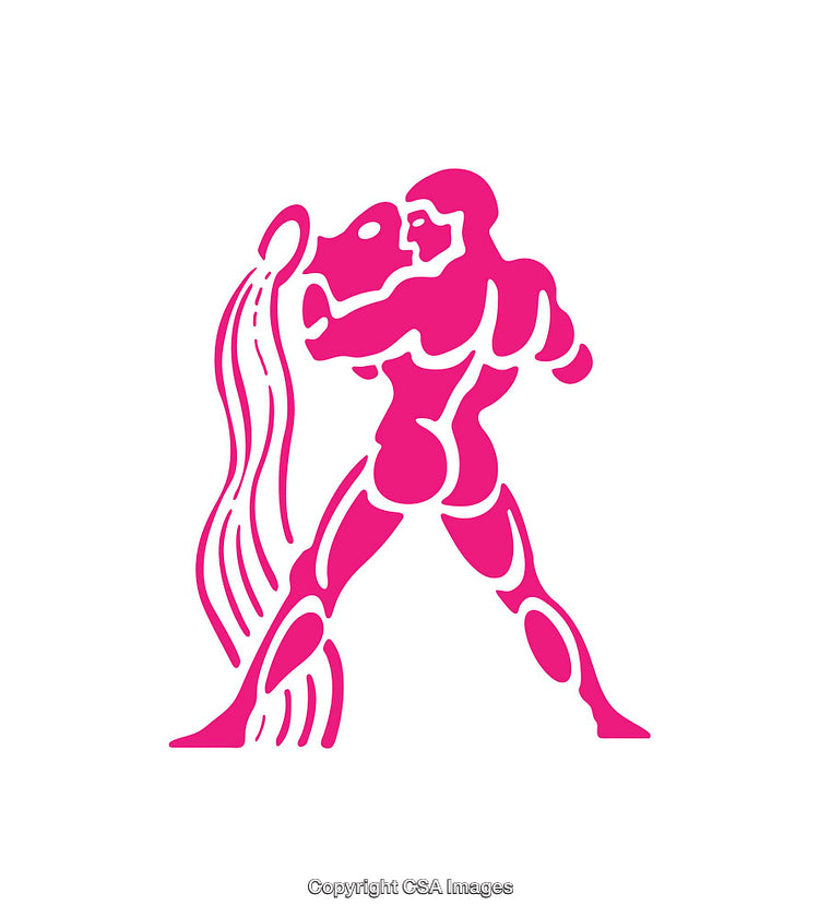 Pink Aquarius Zodiac Sign Depicted as Stylized Figure in Profile