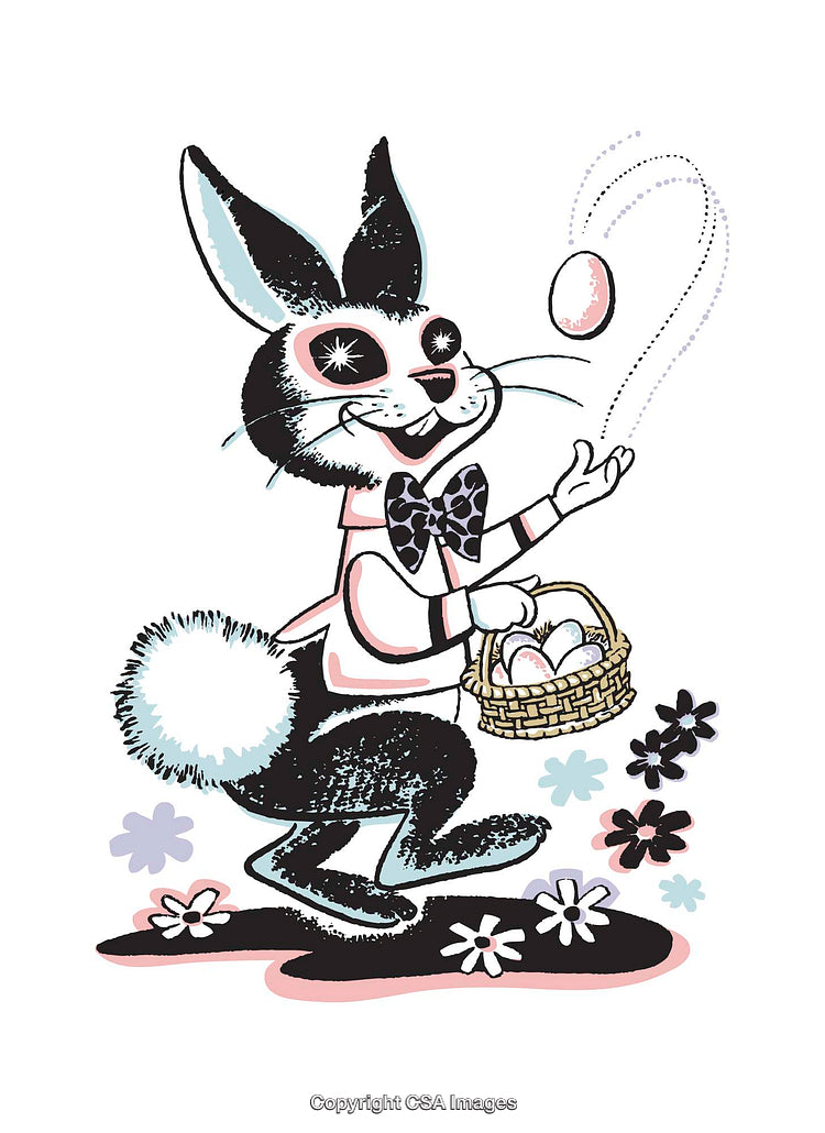 Cartoon Illustration of a Happy Bunny Carrying Basket with Easter Eggs