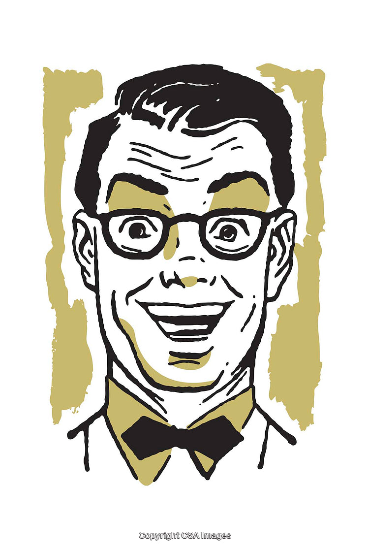 Retro Style Illustration of a Smiling Man with Glasses and Bow Tie