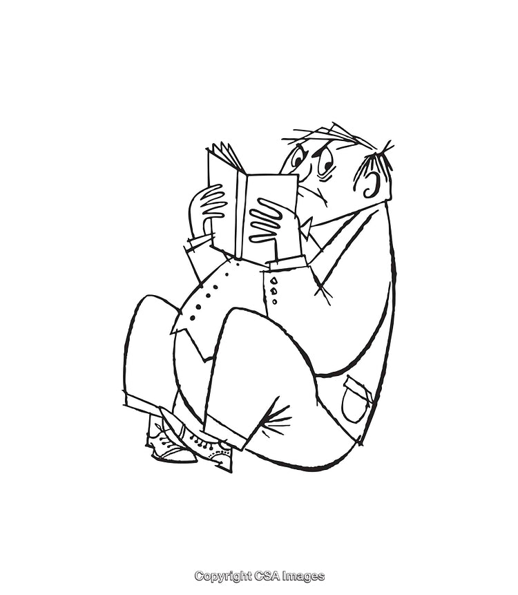Simple Black and White Line Art of a Man Reading