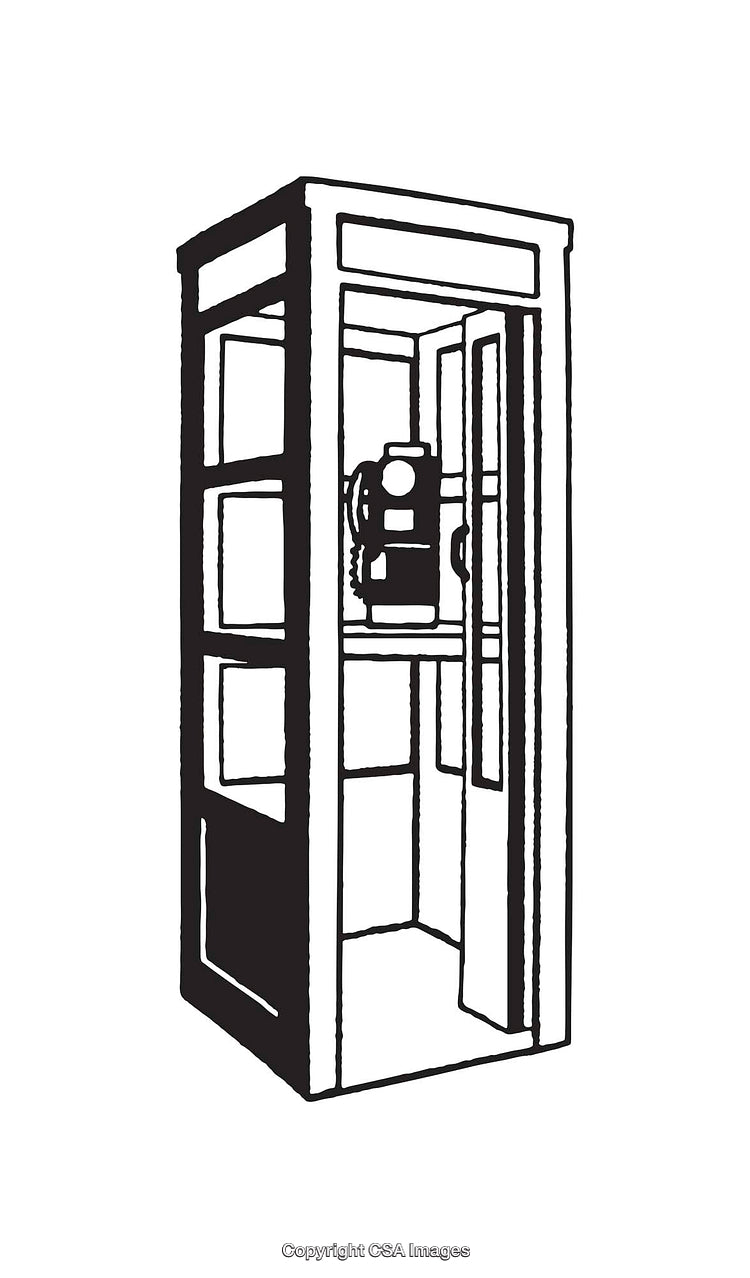 Vintage Black and White Line Art of a Telephone Booth