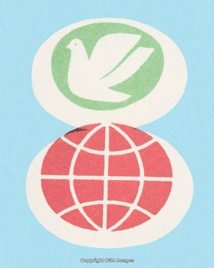 Peace Dove Above a Global Network on a Bright Sky Background