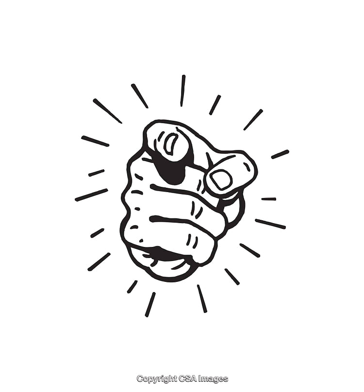 Hand Pointing Forward in Black and White Line Art Style