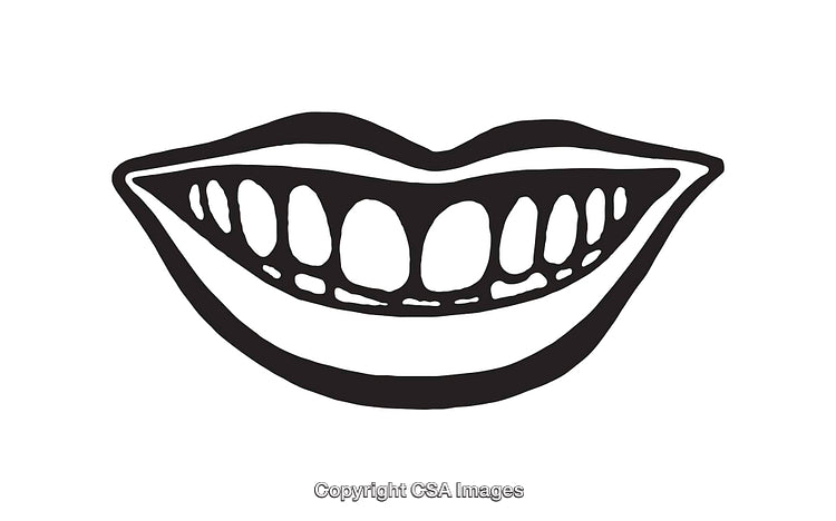 Black and White Line Art of a Smiling Mouth Illustration
