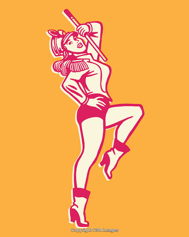 Dynamic Pop Art Style Female Figure Illustration in Bold Colors