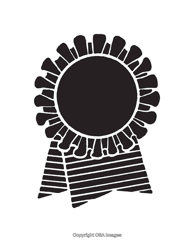 Black and White Outline Illustration of a Ribbon Award Symbol