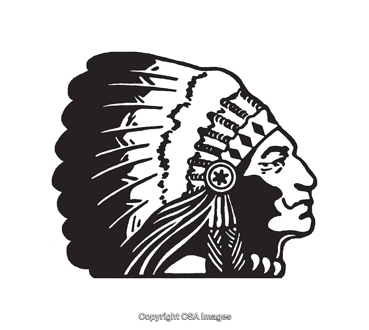 Black and White Illustration of a Tribal Profile with Headdress