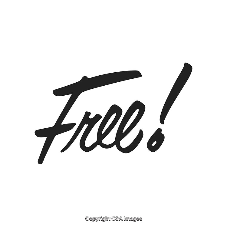 Stylish Handwritten Typography With "Free!" Lettering on White Background