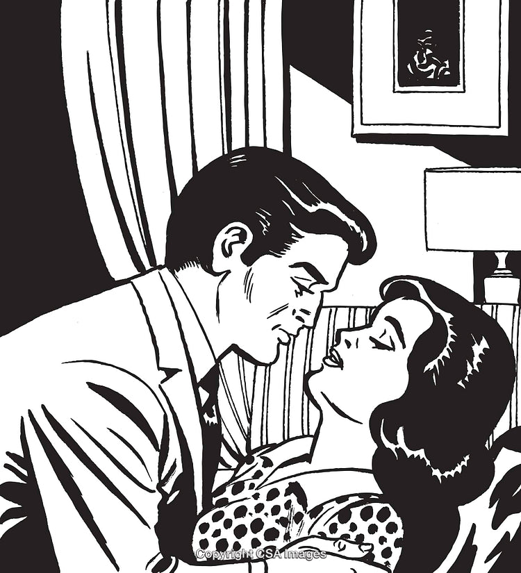 Retro Style Black And White Illustration Of Romantic Couple