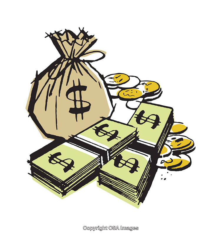 Illustration of Money Bag, Banknotes, and Coins on White Background