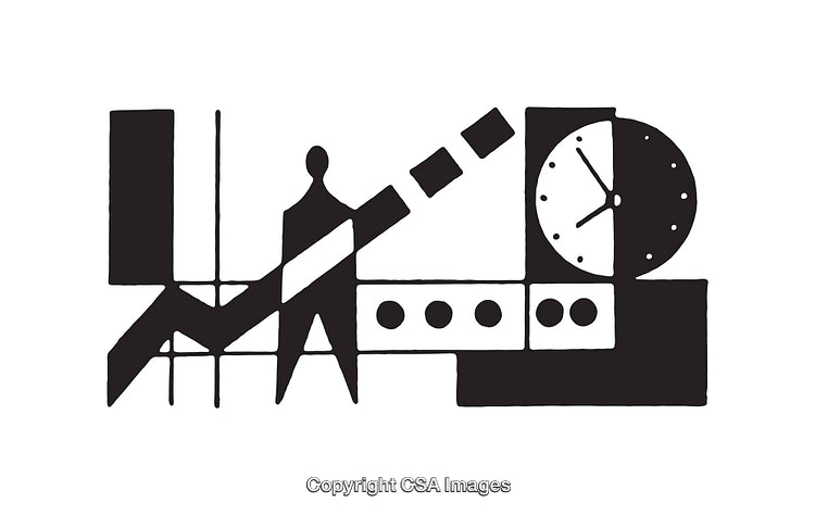 Modern Black and White Abstract Line Art Illustration With Clock Motif