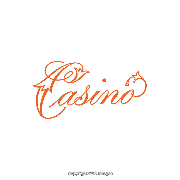 Elegant Orange Text Design Featuring 'Casino' in Stylish Script on White Background