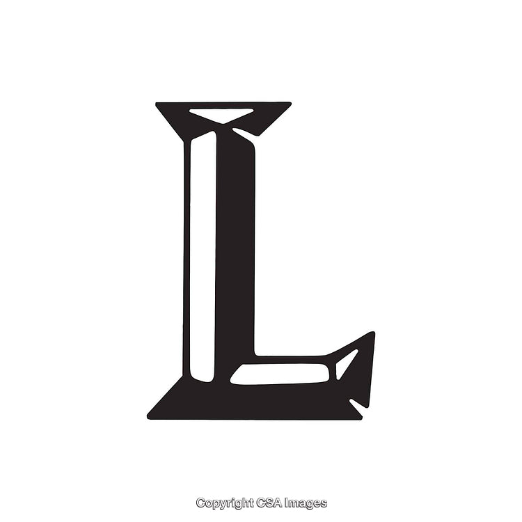 Bold Black Letter L in Angular Font Style on White Background