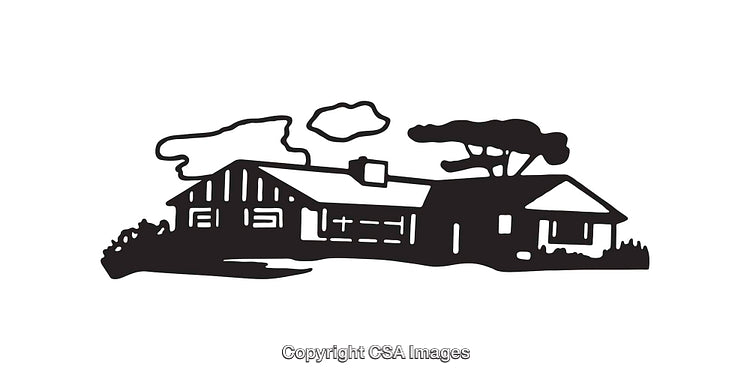 Black And White Line Art of Retro Suburban House Design