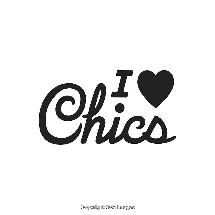 Black Text Design Reading 'I Love Chics' with Heart Design
