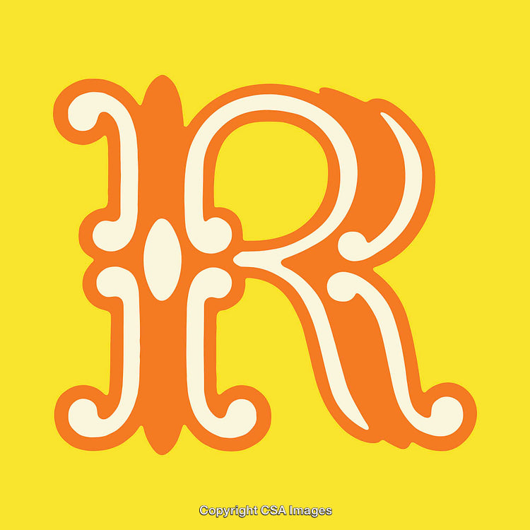 Artistic Decorative Letter R with Vibrant Yellow Background