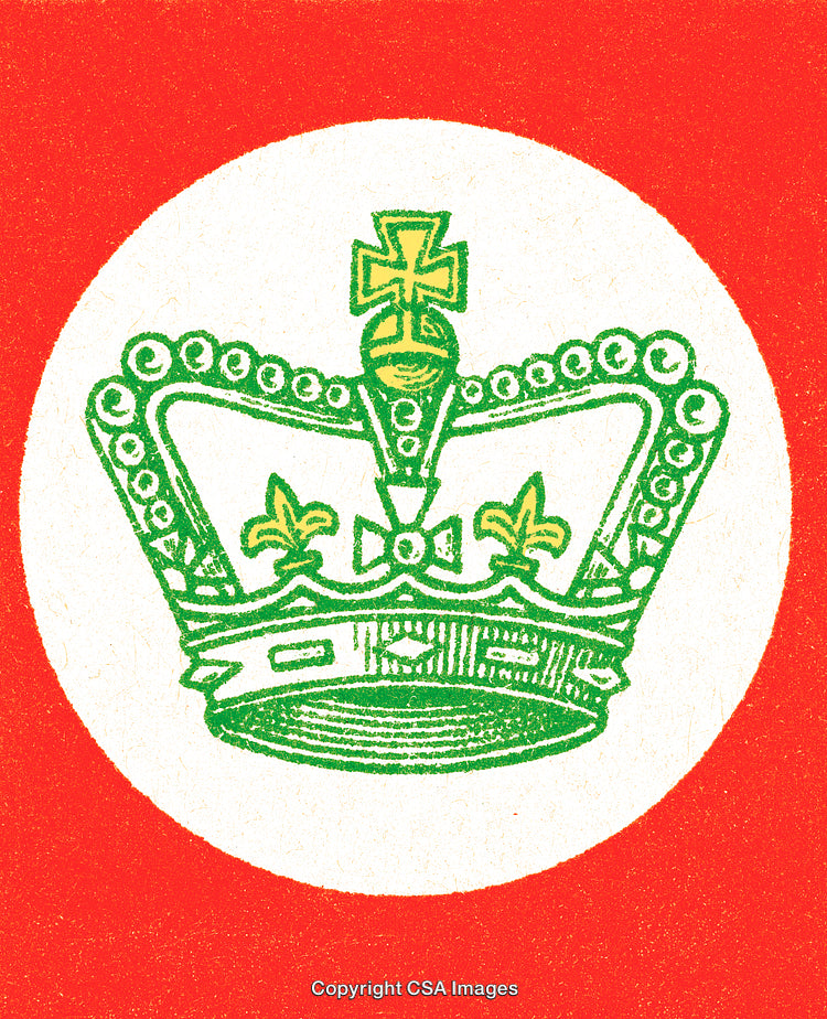 Illustration of a Crown Emblem on Red Circle Background