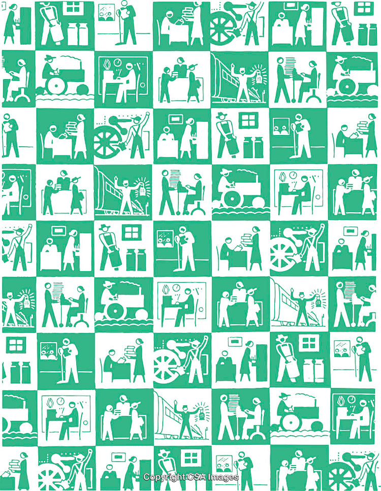 Green Pattern Depicting Various Activities in Simplistic Silhouettes