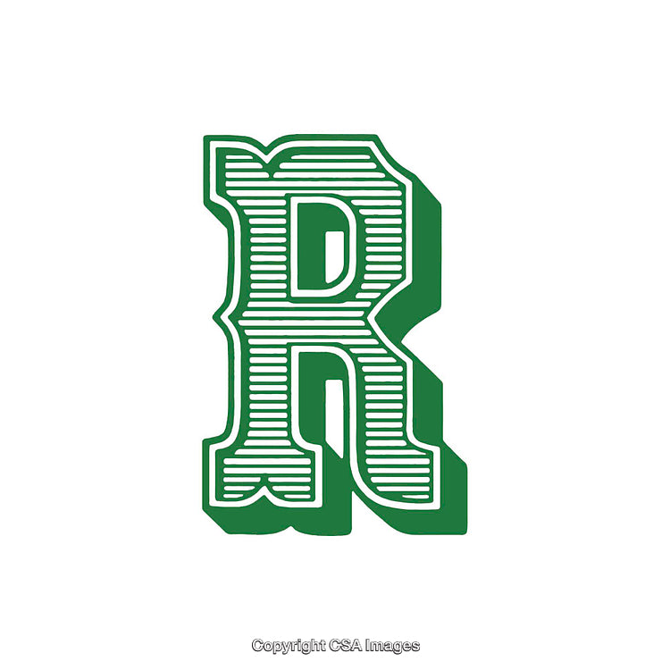 Green Stylized Letter R with Decorative Line Design