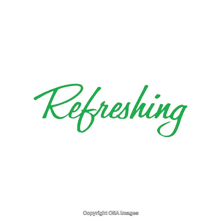 Green Handwritten Script Highlighting Refreshment and Energy on White Background