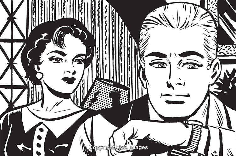 Retro Illustration of a Man and Woman in a Black and White Comic Style