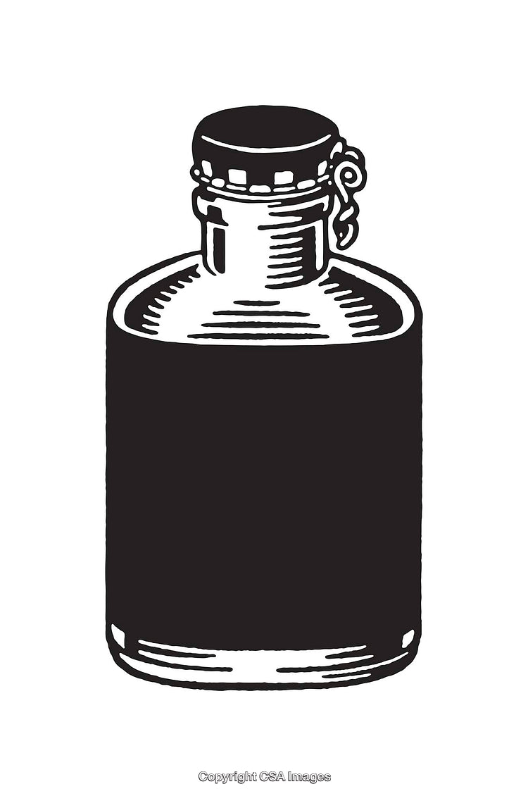 Black And White Line Art Illustration Of A Vintage Flask