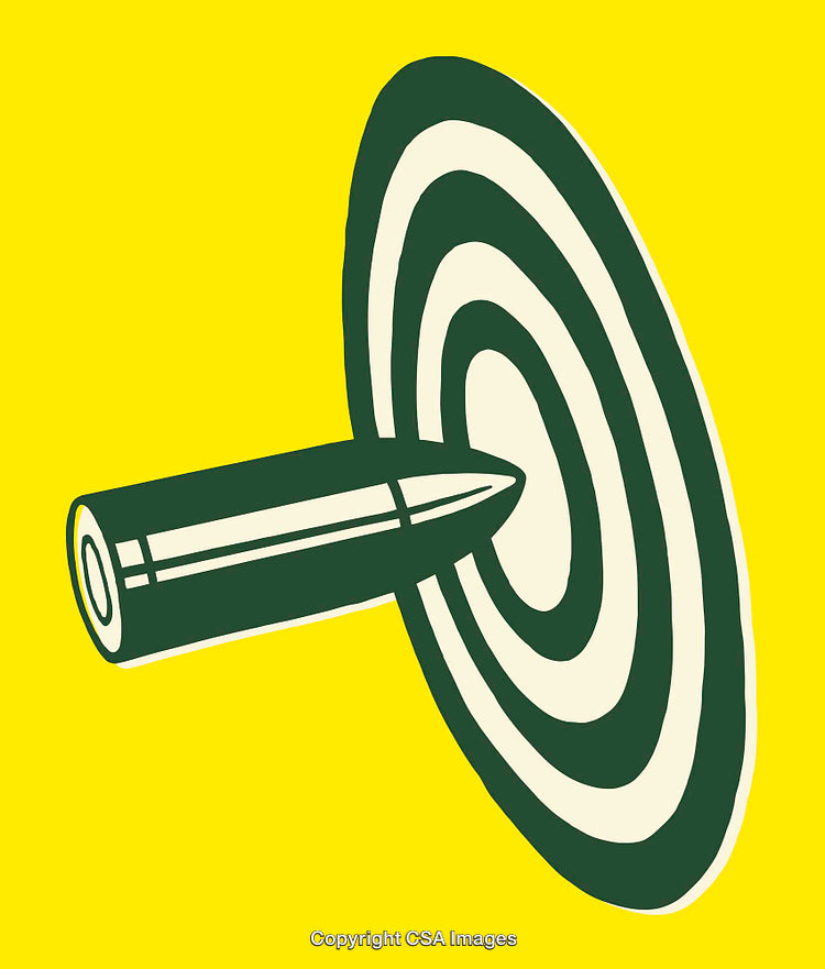 Bullet Piercing a Bullseye on a Vibrant Yellow Background Illustration
