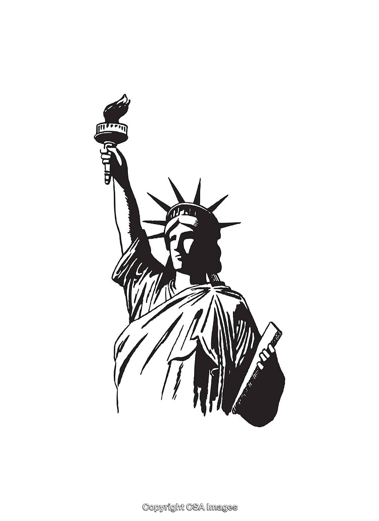 Black and White Line Art of the Statue of Liberty