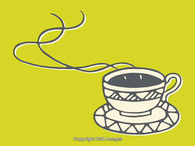 Illustration of a Decorative Teacup with Abstract Steam on Lime Background