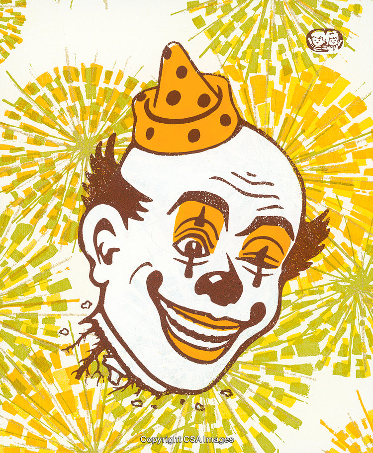 Colorful Clown Illustration with Party Hat and Bright Firework Background