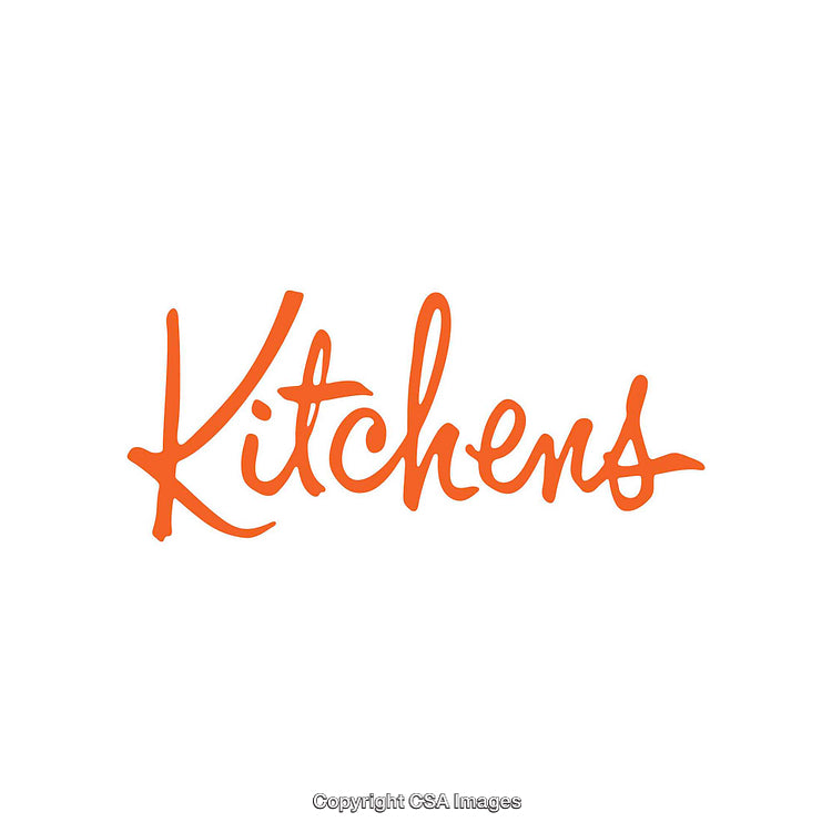 Stylized Orange Typography Featuring the Word 'Kitchens' on White Background
