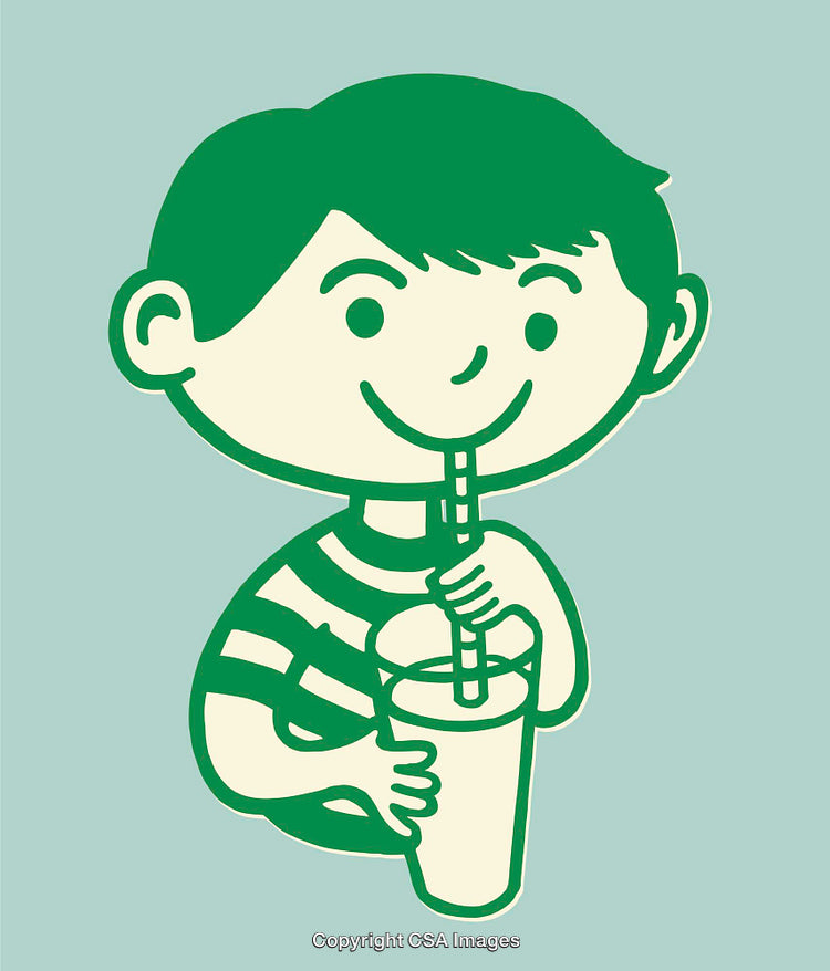 Retro Illustration of a Child Drinking a Beverage with a Straw