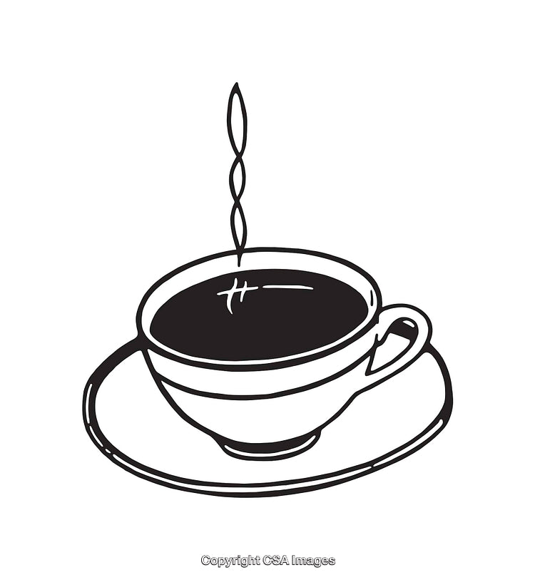 Stylized Line Art Illustration of a Coffee Cup with Steam