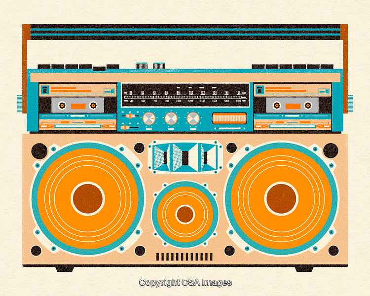 Retro Boombox Illustration with Vintage Style and Bright Colors
