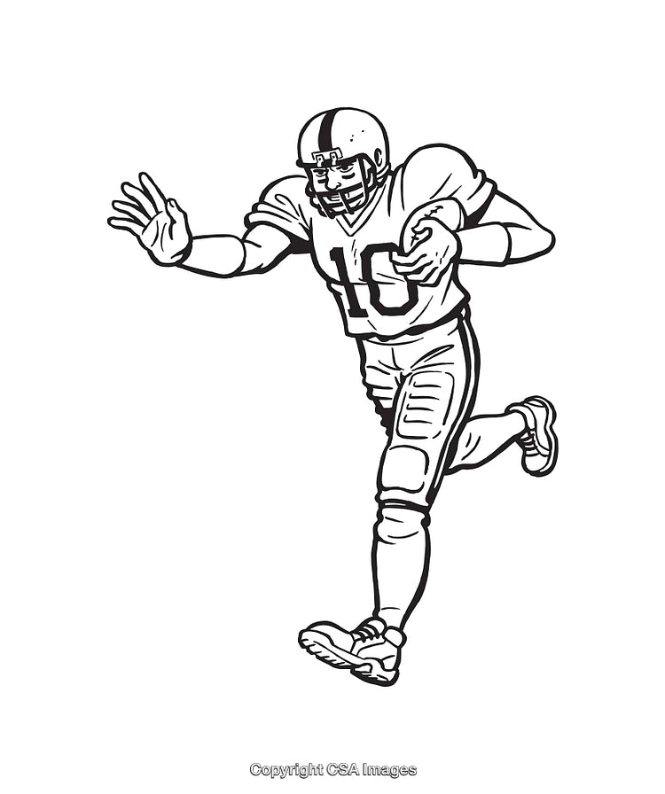 Black and White Line Art Illustration of a Football Player Running