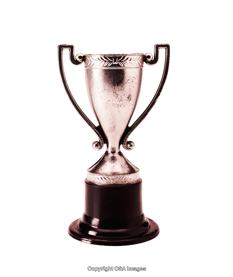 Close-Up of a Classic Silver Trophy with Black Base on White Background