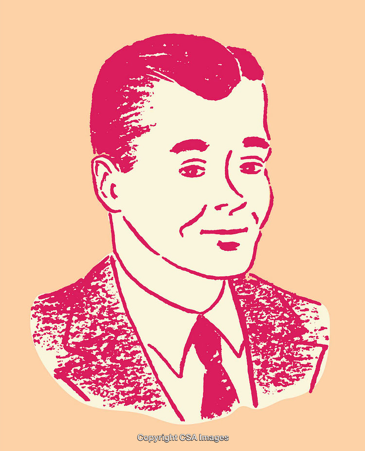 Retro Style Illustration of a Smiling Man in Line Art Design
