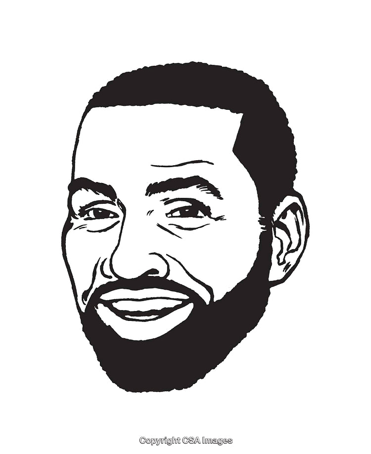 Black And White Line Art Illustration of a Smiling Bearded Face