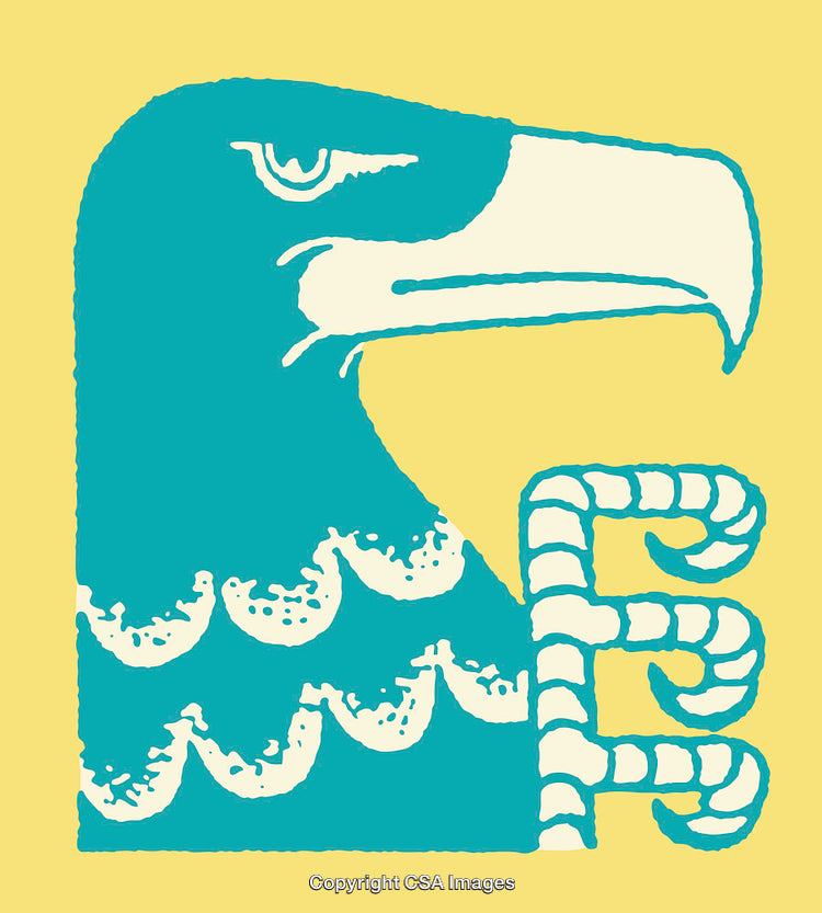 Stylized Eagle Line Art Illustration in Yellow and Teal Color Scheme