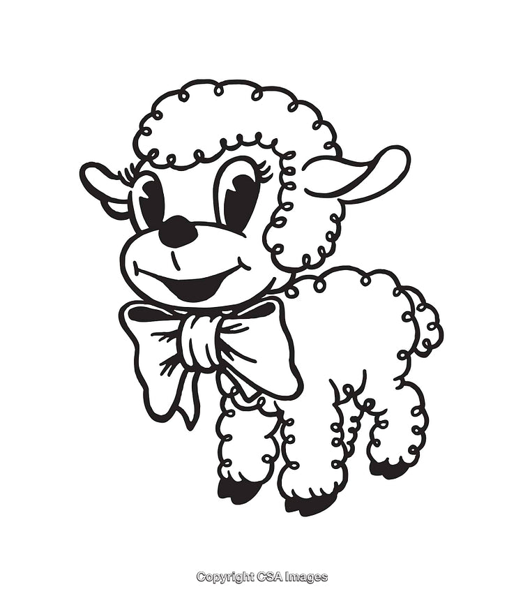 Cute Lamb Illustration in Black-and-White Line Art Style with Bow Tie