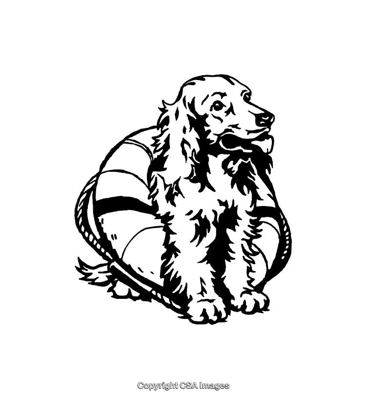 Black and White Dog Illustration with Lifebuoy Design