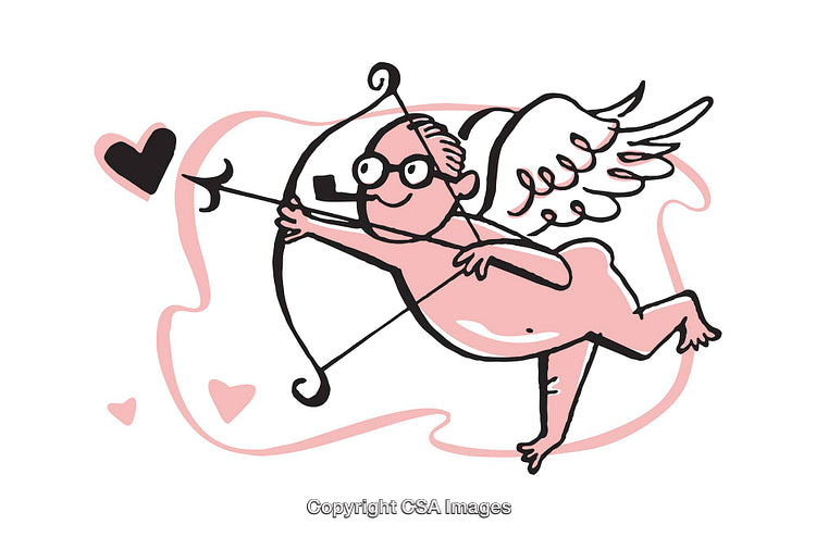 Playful Illustration of a Cupid Shooting Love Arrows with Hearts