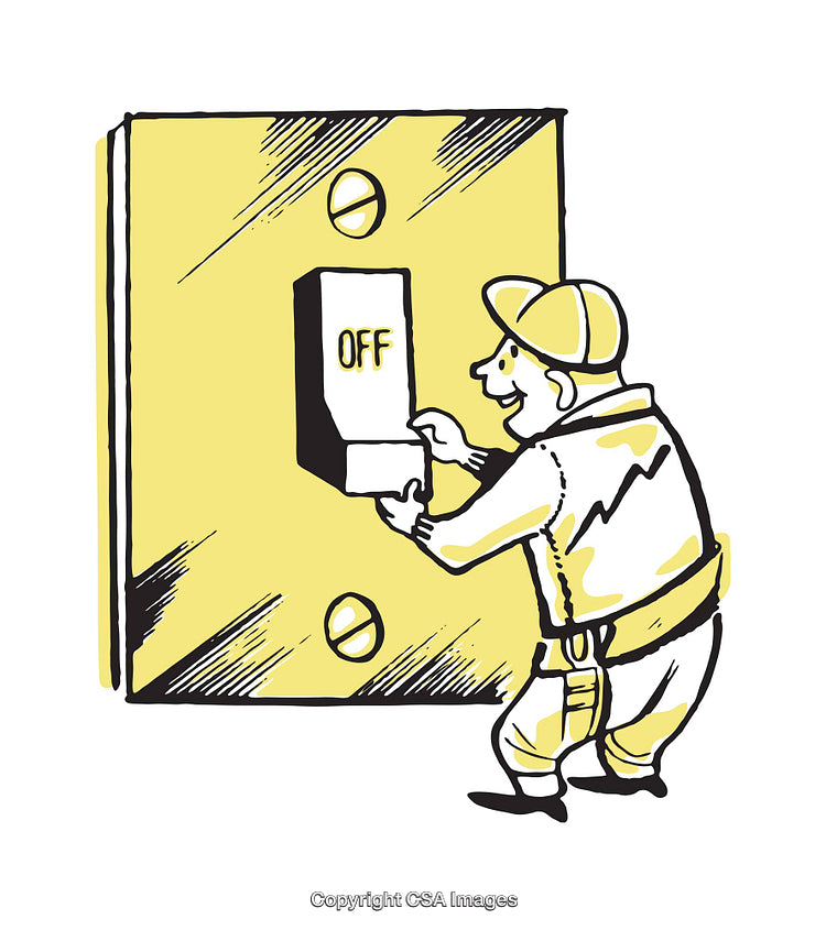 Illustration of a Worker Turning Off a Large Light Switch