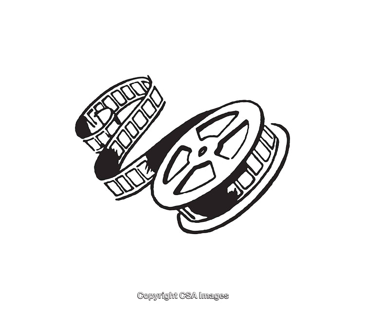 Stylized Film Reel With Unwound Strip Illustration in Classic Black and White