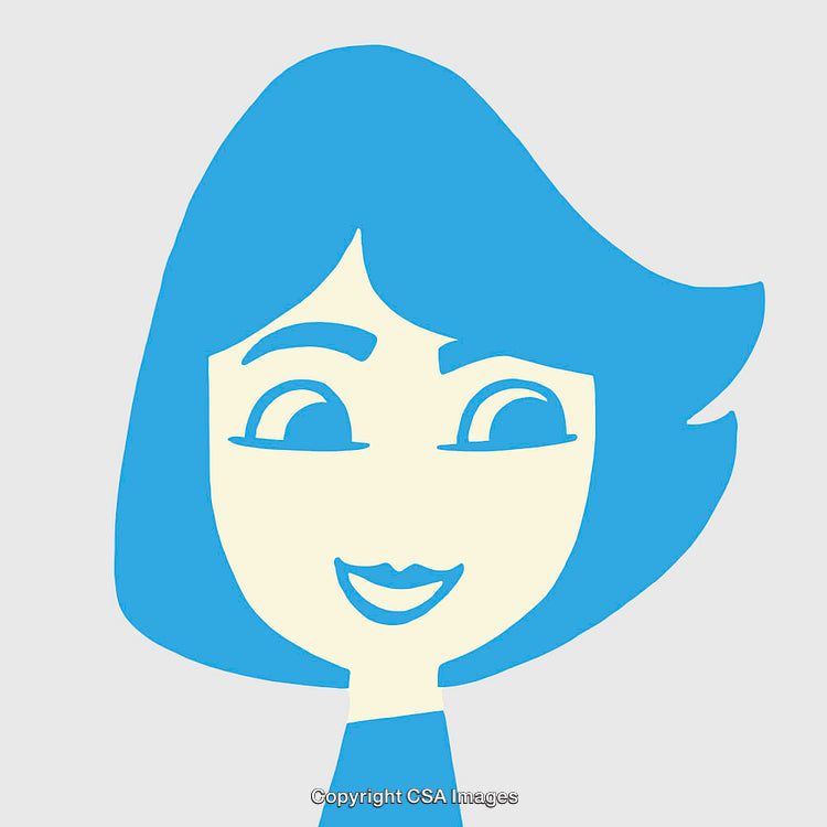 Minimalist Blue Portrait Illustration with Smiling Character and Bold Lines