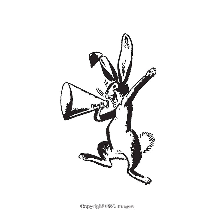 Vintage Line Art Rabbit Holding a Megaphone Illustration in Black and White