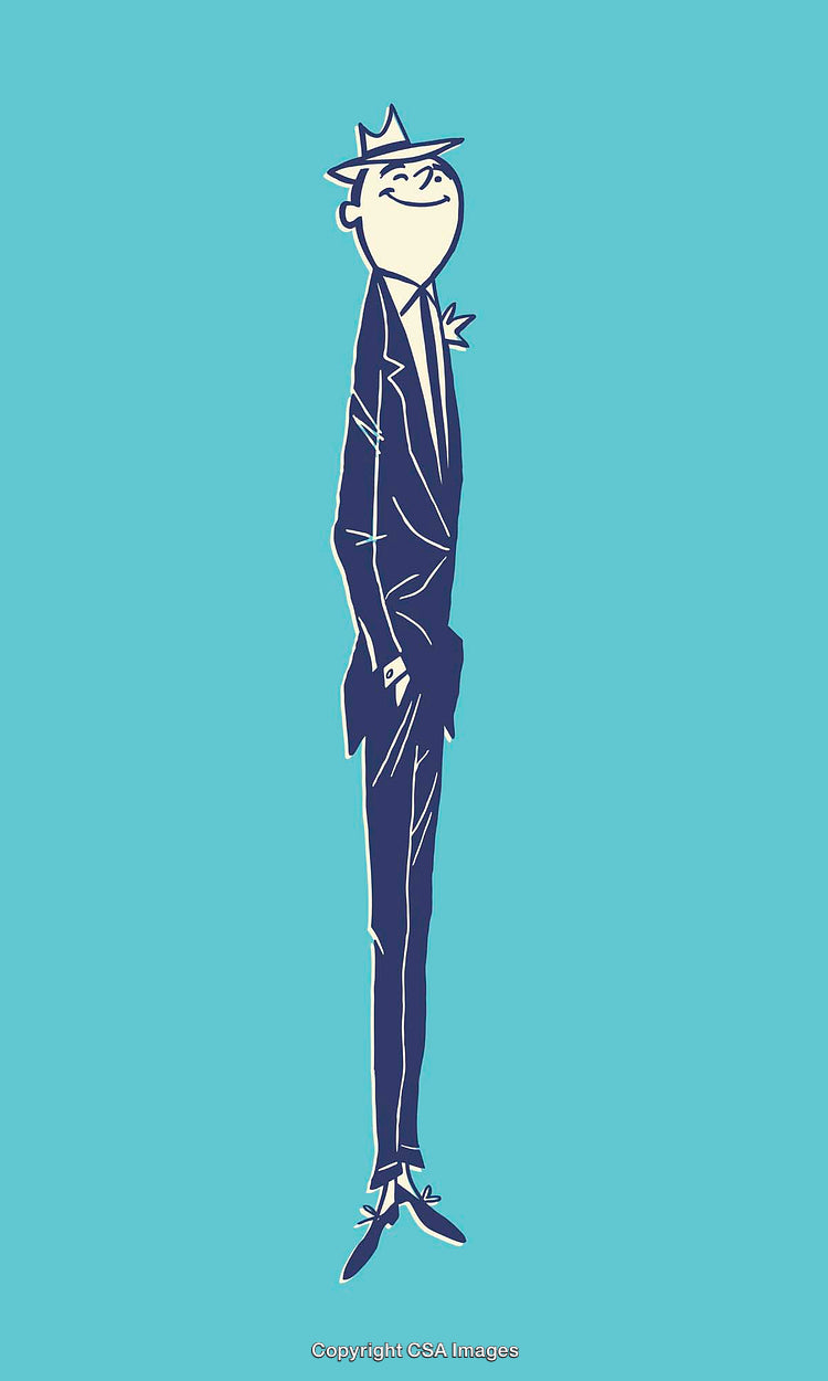 Stylish Cartoon Gentleman Wearing A Suit and Hat On a Blue Background