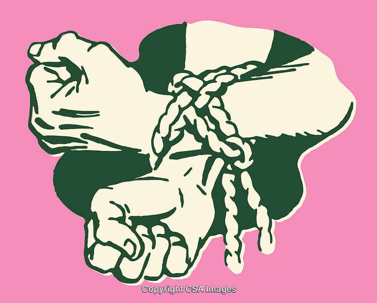 Bound Hands Line Art Illustration with Contrasting Colors and Pink Background