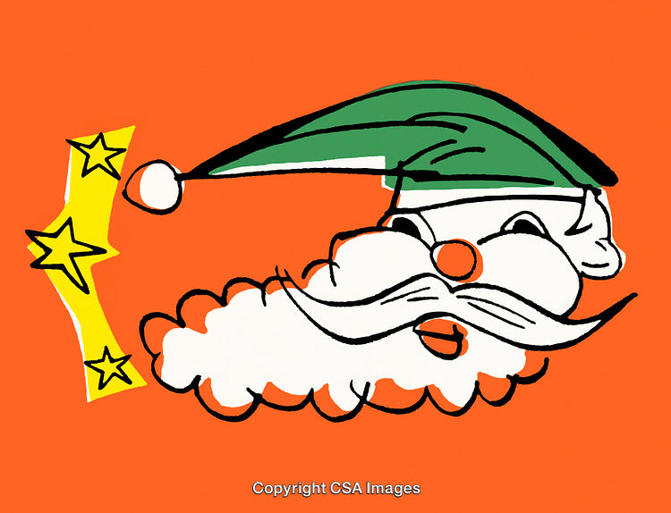 Santa Illustration with Green Hat and Bold Orange Background